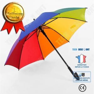 Parapluie - Td® - Grand Parapluie Multicolore - Ouverture Automatique - Poignée En Bois - Design Arc-En-Ciel - Neuf