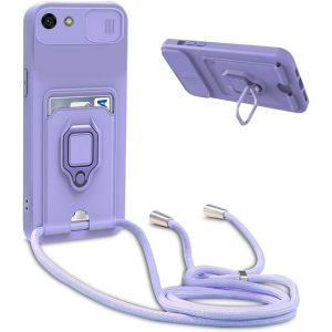 Kal-Coque Avec Cordon Pour Huawei Y5 2018 /Honor 7s,Collier Pour Étui Colliers De Cellulaire Réglable Corde Silicone Souple Case,Protection De La Caméra,Support,Porte Cartes - Violet - Neuf