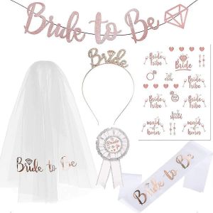 Ventes Promotionnelles 4 Pcs Mariée À Être Ceinture Et Voile,Mariée À Être Ceinture Set Poule Accessoires De Fête Bannière Bandeau De Mariée Diadème Tatouages,Décoration De Fête S - Neuf