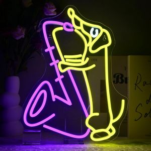 Chien Teckel Saxophone Enseigne Lumineuse,Néon Lumière Deco Chambre,Led Lampe Neon Décoration de Salle de Musique,Boutique pour Animaux,Kawaii Neon Mural Decoration de Fête Anniversaire - Neuf