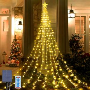 KAL-Guirlande Lumineuse Solaire, Étanche Cascade Guirlandes Lumineuses Solaire 2M*9 Guirlande 8 Modes 198 Led Guirlande Lumineuse Avec Télécommande Exterieur Noël, Mariage - Neuf