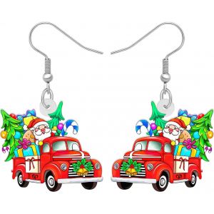 Kal-Boucles D'oreilles Pendantes En Acrylique En Forme De Pickup Camion Rouge De No&euml;l Pour Femmes Filles Enfants Bijoux Pour Le Camion De Sapin De No&euml;l Pour Les D&eacute;corations De F&ecirc;te - Neuf