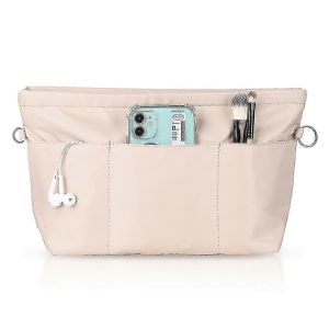 Organisateur de sac à main,Organisateur de sac en nylon avec porte-clés,Poches intérieures,Étanche pour sacs à main Organiseur,beige,M femme - Neuf