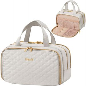 Trousse de Toilette Femme,Trousse de Toilette Homme,Trousse de Voyage,Trousse de Maquillage,Sac de Rangement Toilette,Rangement Cosmétique avec Poignée,5 L,Gris Clair - Neuf