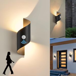Led Applique Murale Intérieur/Extérieur Avec Détecteur De Mouvement10w 3000k Blanc Chaud Lampe Murale,Éclairage Mural Etanche Ip65,Moderne Spirale Métal Luminaire Mural Pour Jardin Entrée Patio Noir - Neuf