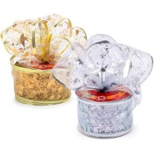 Kal-18m 2 Styles Ruban No&euml;l Paillettes Rubans Ornement Dentelle Ruban &Eacute;toile Motif D&eacute;coration Sapin Arbre Ruban Cadeau Loisirs Cr&eacute;atif Pour Mariage Artisanat Nouvelle Ann&eacute;e - Neuf