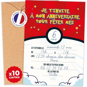Mdy-Invitations Anniversaire Enfant Manga | 10 Cartes Personnalisables + 10 Enveloppes | Fille Garçon 5-12 Ans | Organisation Fête | Design Manga Japonnais Rouge - Neuf