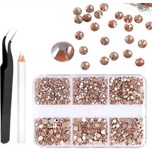 Lbgwp60-Lot De 1420 Strass Pour Nail Art, Strass À Dos Plat, Strass Brillants Brillants Pour Nail Art, Avec Stylo À Pointillés Et Tweezers, #30 Or Champagne - Neuf