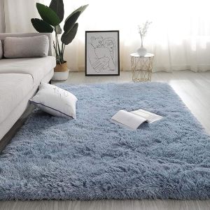 Tianyi-Tapis Salon Shaggy Descente De Lit Chambre Grande Taille Tapis Avec Le Fond Antidérapant, Tapis Décoratif De Style Moderne Pour Salon Chambre Canapé Natte(80 X 150 Cm,Gris Argenté) - Neuf