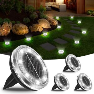 Lot De 4 Lampe Solaire Au Sol, 12 Led Lampes Solaires Ext&eacute;rieur &Eacute;tanche Ip65 &Eacute;clairage De Jardin, Spot Lumiere Solaire Pour Pelouse Trottoir Patio All&eacute;e Chemins Terrasse Cour, Blanc Froid - Neuf