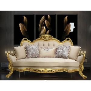 Salon Louis XV rose/dor&eacute; Canap&eacute;, 2 fauteuils, table basse marbre + tapis offert - Neuf