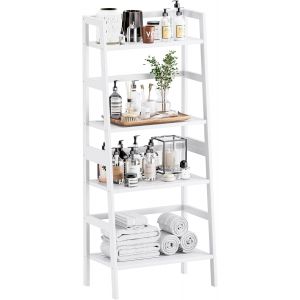 Ulteronixshop-tag&egrave;re &agrave; &eacute;chelle &agrave; 4 Niveaux, biblioth&egrave;que en Bambou, Organisateur de Rangement pour la Salle de Bain, Fleur Plante Pr&eacute;sentoir Pr&eacute;sentoir, Blanc - Neuf