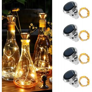 KAL-Guirlande Solaire Bouteille, Lot De 4 Bouchon Led Bouteille Solaire, 2M 20Leds Guirlande Lumineuse Bouteille, Guirlande Bouteille Bouchon Pour Bouteille De Bricolage,Décoration - Neuf