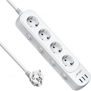 Bloc Multiprise avec 4 Prises Interrupteur Individuel Multiprise avec 3 Ports USB Chargeur Prise Multi Multiprise Electrique(3680W) pour la Maison Le Bureau ou la Cuisine,2M-Blanco - Neuf