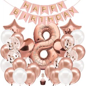 CAUC-&reg; Decoration Anniversaire Fille 8 ans Or Rose - Kit Anniversaire Fille - Ballon 8 ans - Neuf