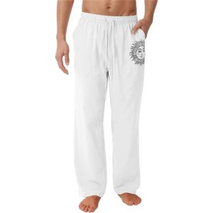 Pantalon En Lin Coton L&eacute;ger Pour Homme Pants D'&eacute;t&eacute; Long D&eacute;contract&eacute; Avec Jambes Larges Taille &Eacute;lastique Et Poches Pratiques Id&eacute;al Pour Les Loisirs - Neuf