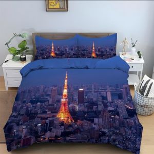 Parure De Lit X Enfant Bleu, Tour De Tokyo Housse De Couette X Microfibre Housse Couette Personne Avec Fermeture &iquest;&iquest;Clair, Ensemble De Literie Avec Taie D'oreillers X Cm - Neuf