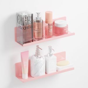 Lot de 2 &eacute;tag&egrave;res murales en acrylique sans per&ccedil;age - 30 cm - Blanc - &Eacute;tag&egrave;re de cuisine &agrave; coller - &Eacute;tag&egrave;re flottante pour livres - &Eacute;tag&egrave;re adh&eacute;sive pour salle de bain - Rose - Neuf