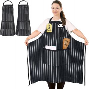 Loranka-2 Pi&egrave;ces Tablier De Cuisine &Agrave; Rayures Taille Grande Pour Homme Femme, Tabliers De Chef R&eacute;glables Avec 3 Poches, Tablier Professionnel Pour Cuisine, Jardinage, Restaurant, Barbecue, Caf&eacute; - Neuf
