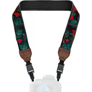 Digital Camera Strap DSLR/Camera Strap with Padded Storage Pockets Compatible with Canon EOS, Nikon, Pentax and More - Tropical - Neuf