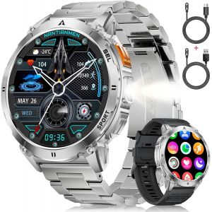 Montre Connect&eacute;e Homme avec 730mAh/1,62'' HD Grand &Eacute;cran/LED Lampe,Smartwatch Homme avec Moniteur de Fr&eacute;quence Cardiaque et Sommeil/110+ Modes Sportifs,IP68 &Eacute;tanche Android iOS,Argent&eacute; - Neuf