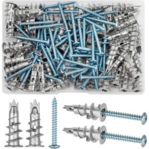 Jexnovashop-100 Pièces Chevilles Pour Placoplatre, Cheville Queue De Cochon, Cheville Autoforeuse Placo, Chevilles Pour Plaques, Avec Vis Autoperceuses Pour Plaques De Plâtre - Neuf