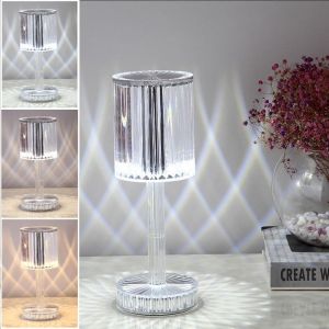 Lampe De Table En Cristal, Lampe De Table En Acrylique Avec Contr&ocirc;le Tactile Lampe Diamant 3D Avec Gradation Progressive Veilleuse Rechargeable Usb Pour Chambre, F&ecirc;te, D&icirc;ner, D&eacute;coration Cr&eacute;ative - Neuf