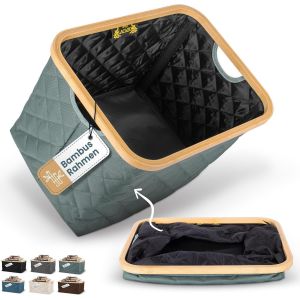 MEVRONISSHOP-Panier &agrave; linge pliable &iquest; 55 l &iquest; Panier &agrave; linge robuste et peu encombrant &iquest; Tissu respirant &iquest; Cadre en bambou stable &iquest; Panier de rangement &iquest; Vert sauge &iquest; Seulement 715 g &iquest; Poign&eacute;es de tra - Neuf