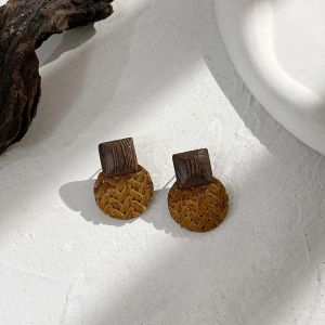 A1643083e-001 - Boucles D'oreilles Géométriques Vintage En Bois Pour Femmes,Faites À La Main,Couleur Marron,En Forme De Feuille,Cercle Rond,Bijoux 2022 - Neuf