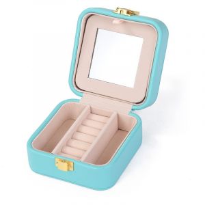 Coffret À Bijoux De Voyage Bleu, Petit Coffret À Bijoux Pour Femmes Et Filles, Rangement En Cuir Synthétique Avec Miroir Pour Bagues, Bracelets, Boucles D'oreilles, Colliers, Cadeaux - Neuf