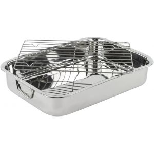 Letnerny-Rôtissoire En Acier Inoxydable Avec Poignées - Plat À Four Avec Poignées - Plaque À Rôtir Avec Grill - Plat Inox Rectangulaire - Plat A Four Rectangulaire - Grand Plat Four - 40 Cm - Neuf