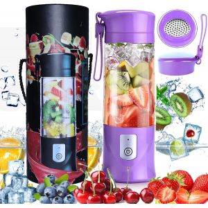 Blender, Portable Fruits Mélangeur, Mini USB Mixeur pour Smoothie, milk-shakes, Jus de Fruits, Portable Blender 350-420 ML 6 Lames pour le Sport et les Voyages, sans BPA, (Violet) - Neuf