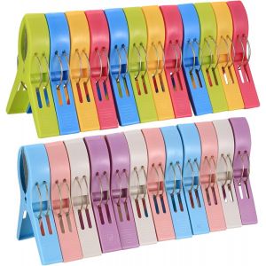 Asfasfq-24 Pièces Pinces À Linge, Pinces Serviette Plage Transat, Clips De Brise-Vent Plastique Pour Serviettes Quilt Vêtement Couettes Draps Tapis Nappe Empêche Votre Serviette De S'envoler - Neuf