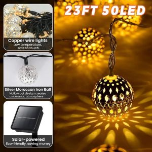 Guirlande Lumineuse Led Marocaine,Guirlande Lumineuse À Led,Lumineuse Solaire,7m 50led Guirlande Lumineuse Solaire,Ip65 Étanches,Pour Balcon, Chambre, Ramadan,Mariage, Noël¿Blanc Chaud¿ - Neuf