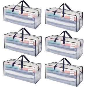 SJZG-Lot De 6 Sac Rangement V&ecirc;tements Grand, Sacs D&eacute;m&eacute;nagement Pliable Avec Sangles De Sac &Agrave; Dos Et Poign&eacute;es Solides, Alternatives Aux Cartons De D&eacute;m&eacute;nagement (Transparent, Lot De 6) - Neuf
