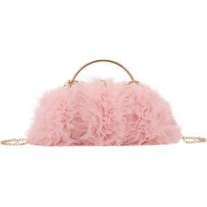 Pochette en Dentelle pour Femme &eacute;l&eacute;gant Clutch avec Cha&icirc;ne Sac &agrave; Main de Soir&eacute;e en Maille pour Mari&eacute;e Sac bandouli&egrave;re pour Mariage F&ecirc;te(Rose) - Neuf