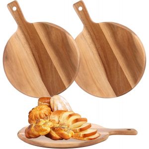 Lot De 2 Planches &Agrave; D&eacute;couper En Bois Avec Poign&eacute;e, &Oslash; 30,5 Cm, Assiettes &Agrave; Pizza En Bois Durable, Planche &Agrave; Pizza Ronde, Pour Hacher Et Servir Des Saucisses, Du Fromage, Des Pizzas, Du Pain - Neuf