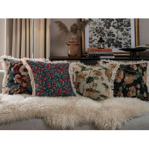 Lot De 4 Housses De Coussin &Agrave; Franges Et Pompons 45x45cm, Motifs Floraux Vintage - Neuf