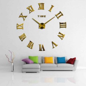 Autocollants pour horloge murale à chiffres romains - Finition miroir doré, taille personnalisable, décoration d'intérieur DIY - Neuf