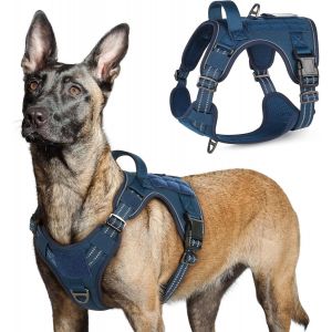 Harnais Chien Anti Traction, Harnais Tactique Chien R&eacute;fl&eacute;chissant R&eacute;glable Avec Poign&eacute;e Et Anneaux, Gilet Solide Facile &Agrave; Mettre, Harnais Chien Militaire Pour Entra&icirc;nement Chasse, Noir, L - Neuf