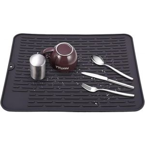 Tzf-Tapis Egouttoir Vaisselle, 40 X 30cm Tapis De Séchage Vaisselle Résistant À La Chaleur Et Antidérapant Pour Un Séchage Rapide Des Couverts De Cuisine, Noir - Neuf