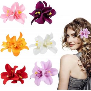 6 Pi&egrave;ces Hawaii Barrette Fleur Pince Cheveux Femme, &Eacute;t&eacute; Barettes Cheveux Fille, Artificielle Orchid&eacute;es Doubles Accessoires De Coiffure Pour La Plage La F&ecirc;te Le Mariage S&eacute;ance Photo - Neuf