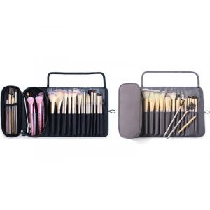 Trousses de maquillage noires et grises avec porte-pinceaux - Lot de 2 - Neuf
