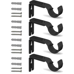 Lot de 4 supports de tringle &agrave; rideaux r&eacute;glables en m&eacute;tal avec vis pour tringle murale de 2,5 cm,robuste et r&eacute;sistant &agrave; la rouille (noir) - Neuf