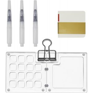 meimie-Ensemble Palette Aquarelle De Voyage À 15 Grilles Palette,Kit De Palette PeintureMiniature Transparent,Palette Kit Aquarelle De Poche De Voyage Esquissable Avec Pince À Reliure D'Aquarelle - Neuf