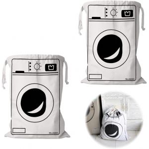 JEXNOVASHOP-Lot De 2 Grand Sac &agrave; Linge Voyage, 50 X 60cm Sacs &agrave; Linge Sale de Voyage Sac de Rangement en Toile Coton, Sac Tissu Cordon, R&eacute;utilisable, Pour V&ecirc;tement Jouets Voyage Maison Randonn&eacute;e - Neuf