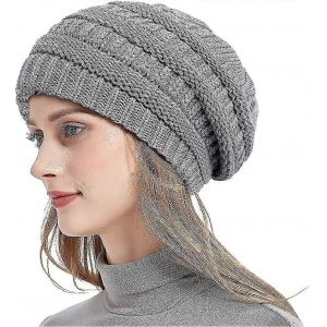 Bonnet En Tricot D'hiver Pour Les Femmes. Casquette &Eacute;paisse Doubl&eacute;e En Satin De Soie Tricot Torsad&eacute; Doux Et Extensible Chaud - Neuf