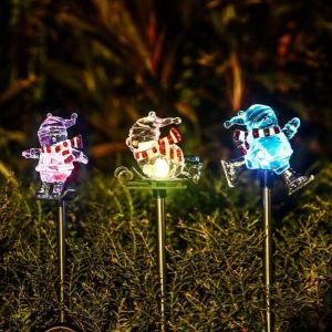 Lot De 3 Lampes Solaires Bonhomme De Neige Pour D&eacute;coration Ext&eacute;rieure De Jardin, Terrasse Ou All&eacute;e. - Neuf