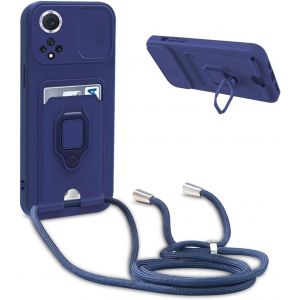 Kal-Coque Avec Cordon Pour Huawei Honor 50 / Nova 9,Collier Pour Étui Colliers De Cellulaire Réglable Corde Silicone Souple Case,Protection De La Caméra,Support,Porte Cartes - Bleu - Neuf
