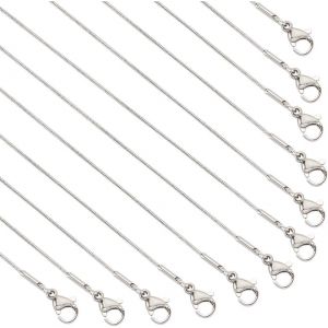 Kal-12pcs Chaîne Serpent Pour Hommes Et Femmes, Chaîne De Bijoux En Acier Inoxydable Collier Plaqué Sous Vide Chaîne En Argent Colliers Pour Pendentifs, 45 Cm De Long - Neuf
